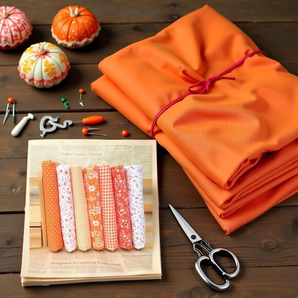 Brand New Orange Cotton Fabric 10x10in Floral Dot Art, Crafts, Sewing - Picture 5 of 9